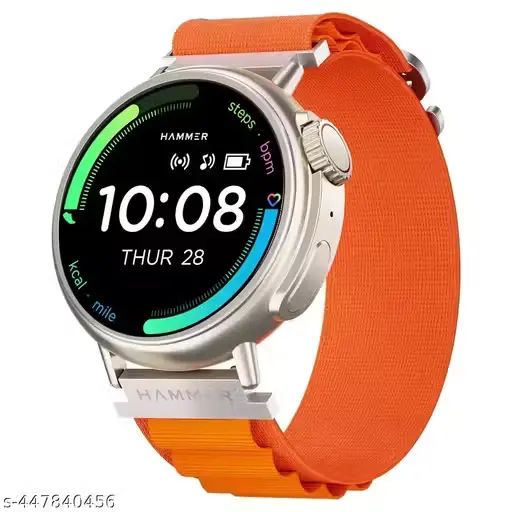HAMMER Active 3.0 1.39" Round Dial Smart Watch for Men On Display, Metallic Body, Bluetooth Calling, Notifications (Pop Orange)